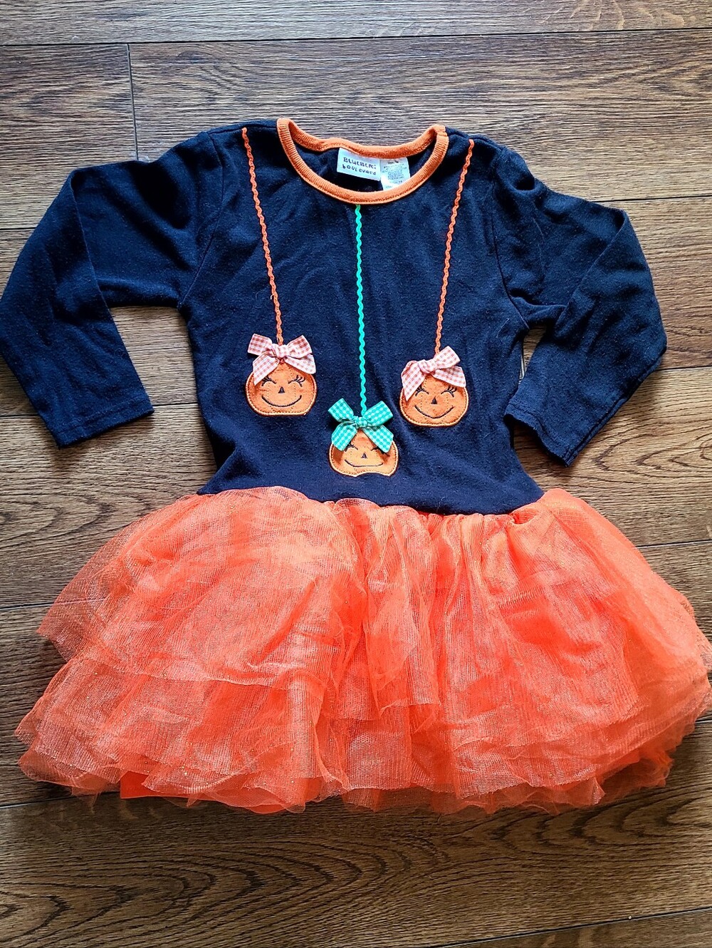 Blueberi Boulevard Girls Halloween Pumpkin Tutu Dress Size 7/8 Orange Black
